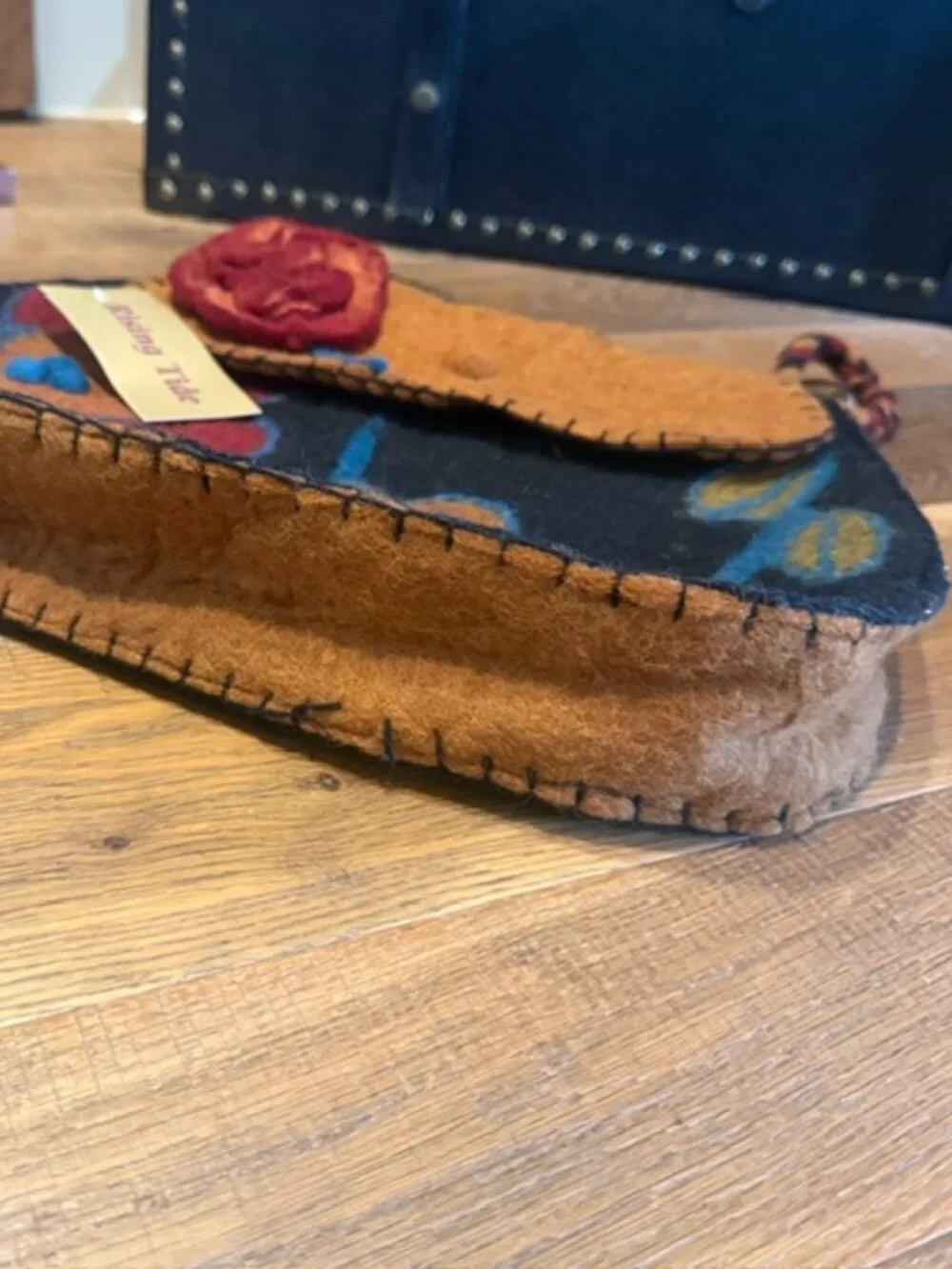 Rising Tide 100% Wool Felt Floral Shoulder Bag Handmade Nepal Boho NWT